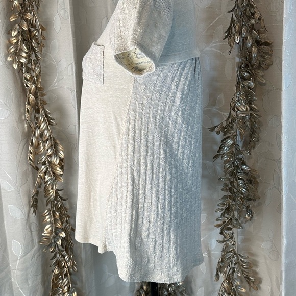 Anthropologie Tan Beige Sweater Knit Sleeve & Back Flowy Tee Shirt Women’s Small - Picture 7 of 11